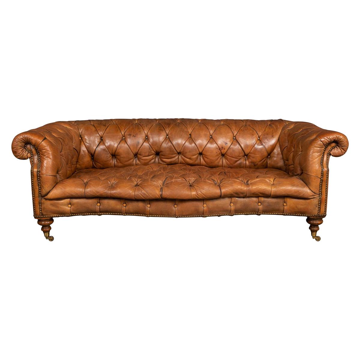 20th Century Chesterfield Brown Leather Sofa with Button Down Seats, 1910s