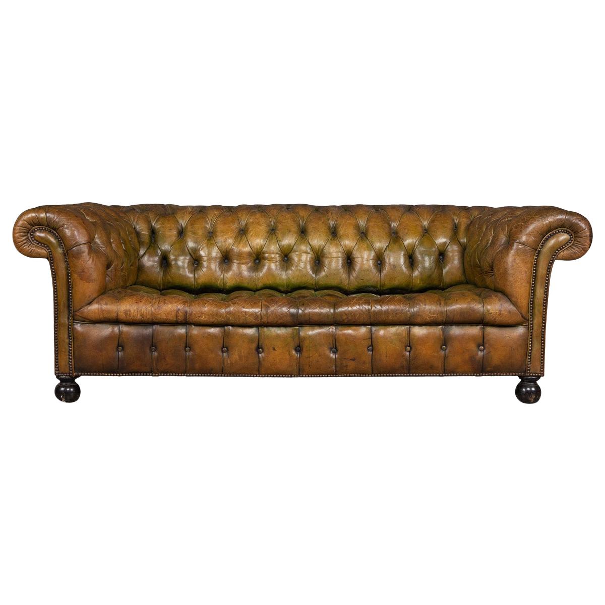 20th Century Chesterfield Leather Sofa with Button Down Seat, circa 1920
