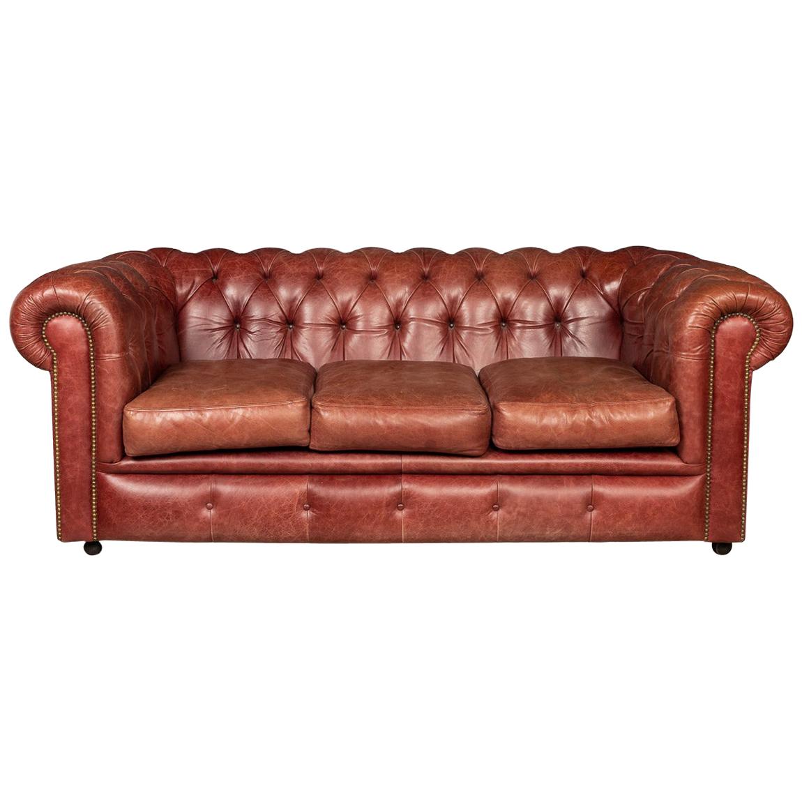 20th Century Chesterfield Leather Sofa With Button Down Seat
