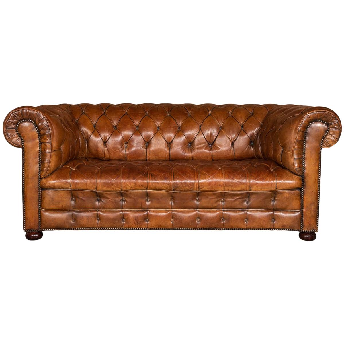20th Century Chesterfield Three-Seat Leather Sofa with Button Down Seats