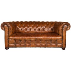20th Century Chesterfield Three-Seat Leather Sofa with Button Down Seats