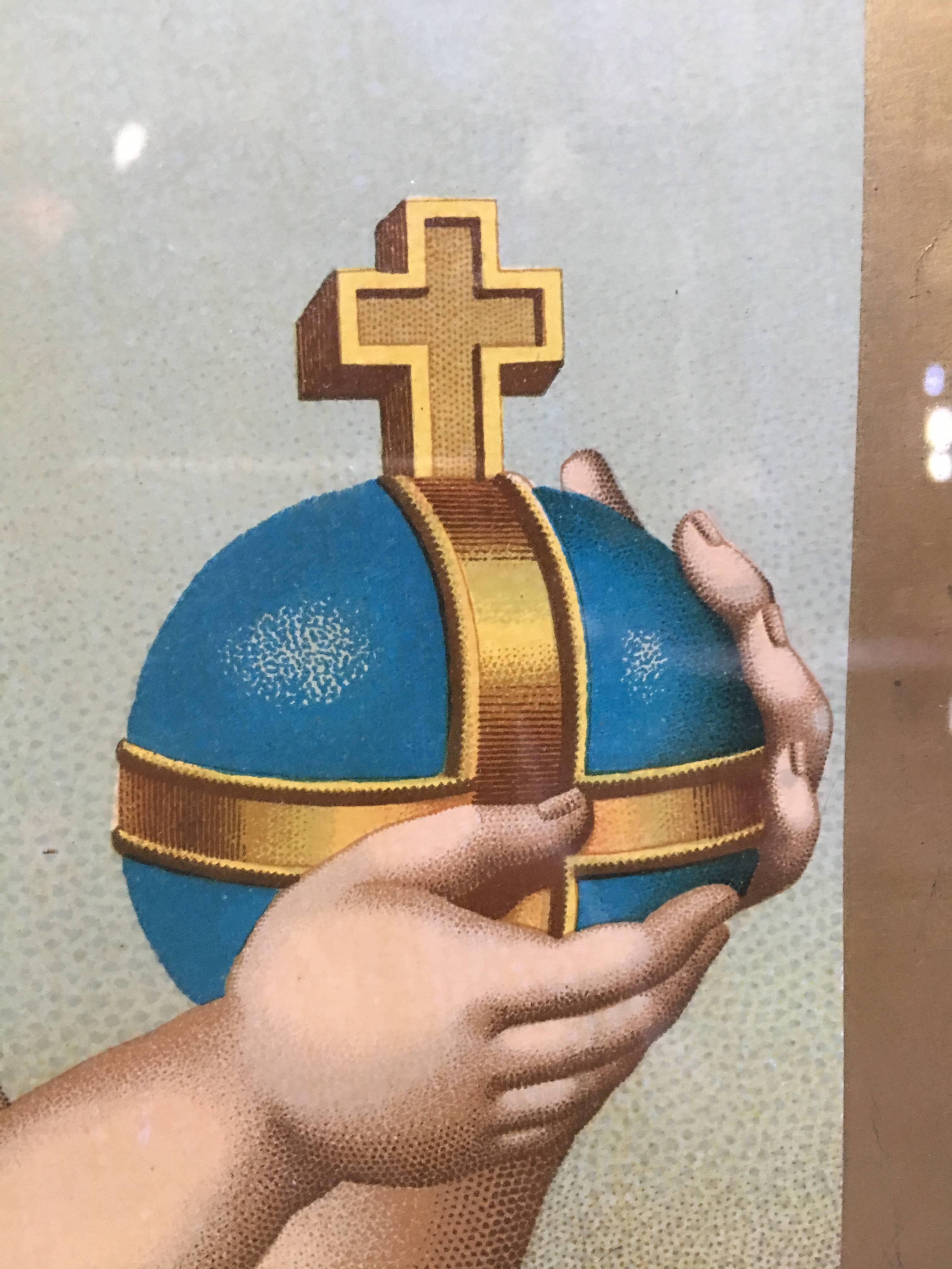 Child Jesus des 20. Jahrhunderts mit königlichem Globus und eiserner Rahmen (Italienisch) im Angebot