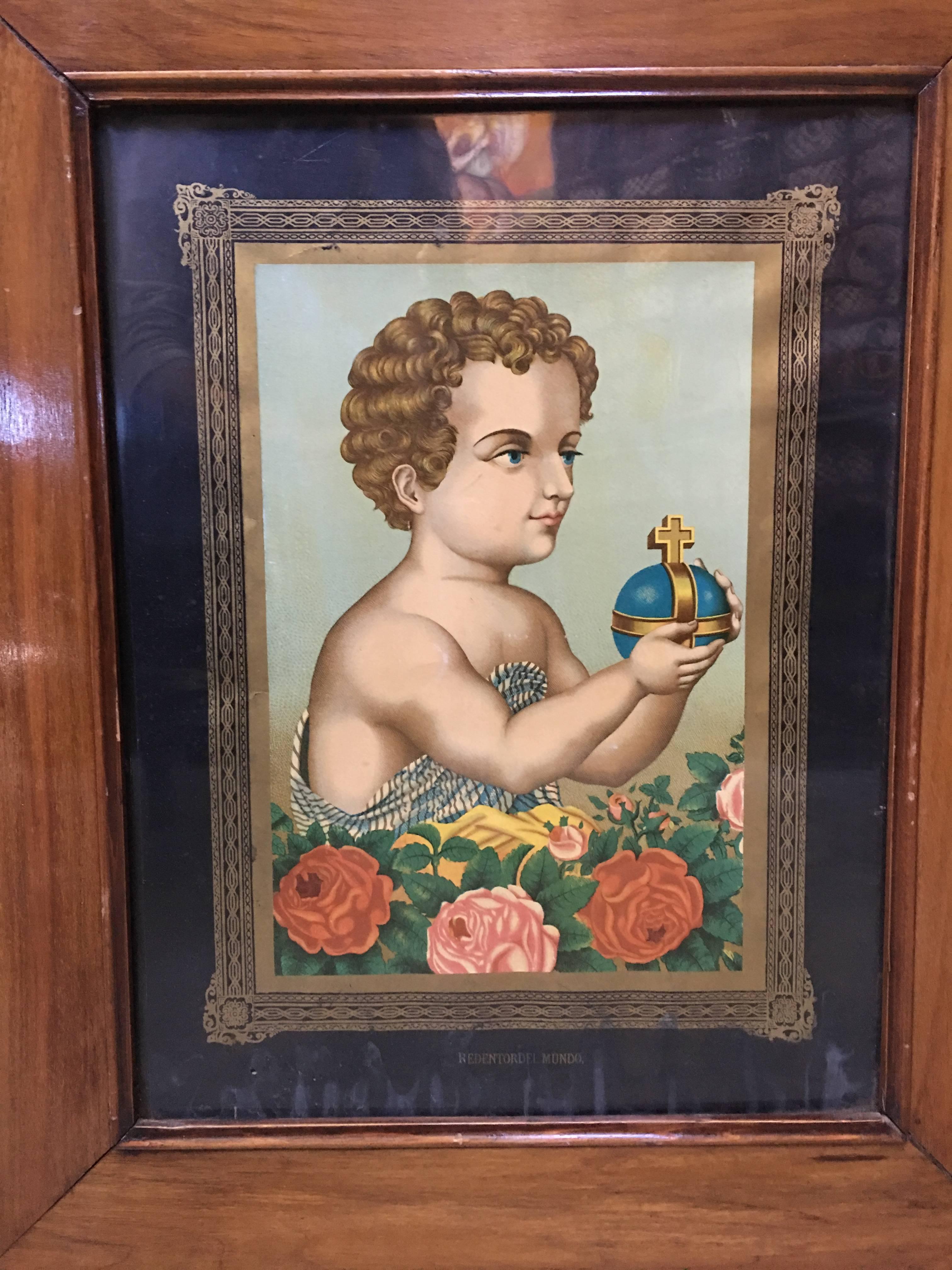 20th Century Child Jesus with Royal Globe with Elizabethan Frame For Sale 1