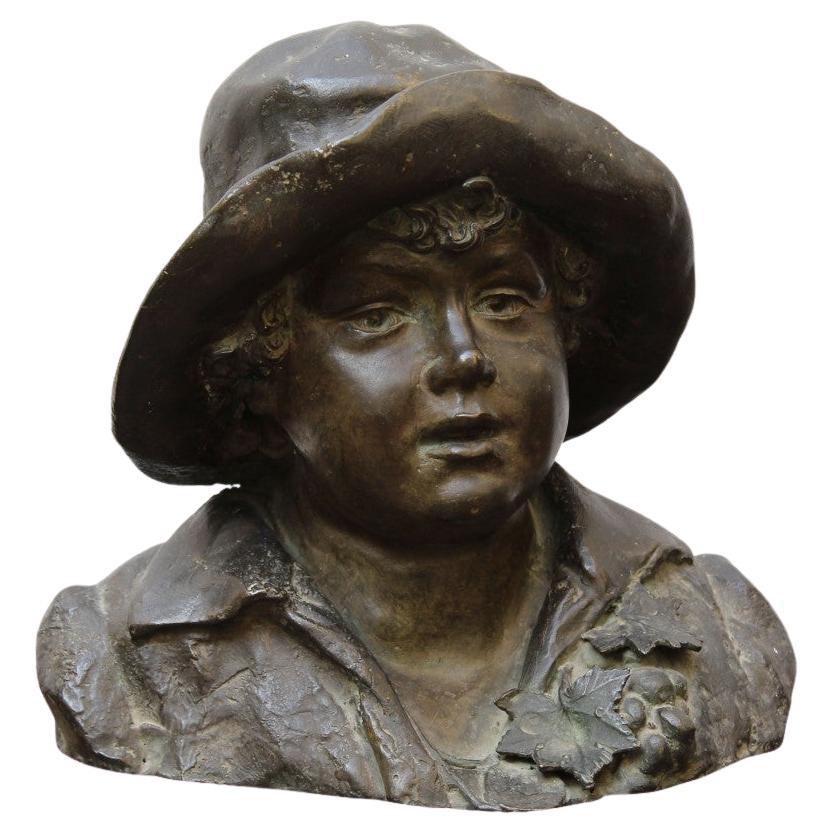 20th Century Child with Hat Sculpture Bronze by Tommaso Campajola