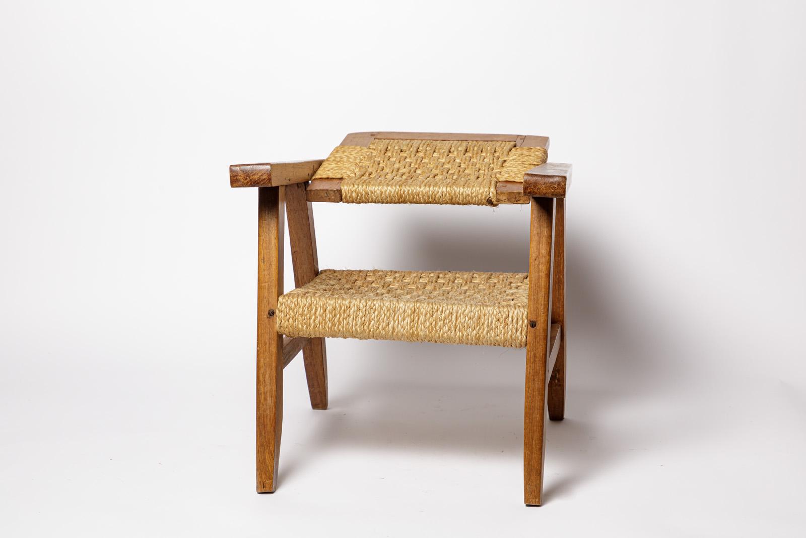 20ième siècle 20TH CENTURY DESIGN Chaise longue en bois et corde style Audoux Minnet 1/2 en vente