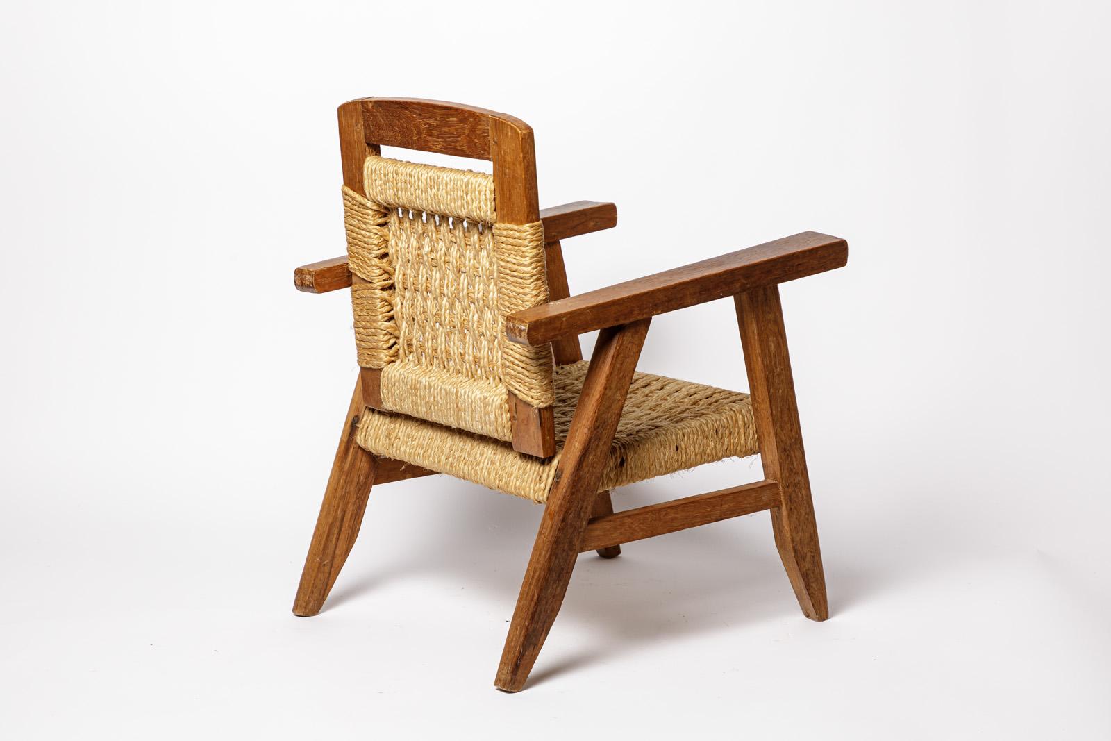 Corde 20TH CENTURY DESIGN Chaise longue en bois et corde style Audoux Minnet 1/2 en vente