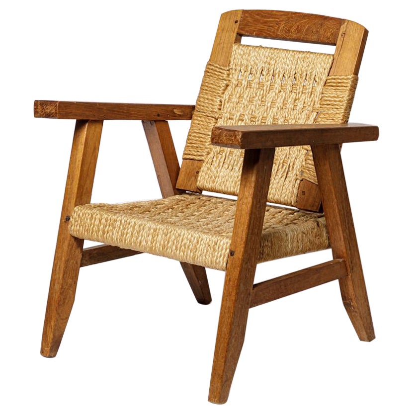Sillón de diseño infantil del siglo XX de madera y cuerda estilo Audoux Minnet 1/2 en venta