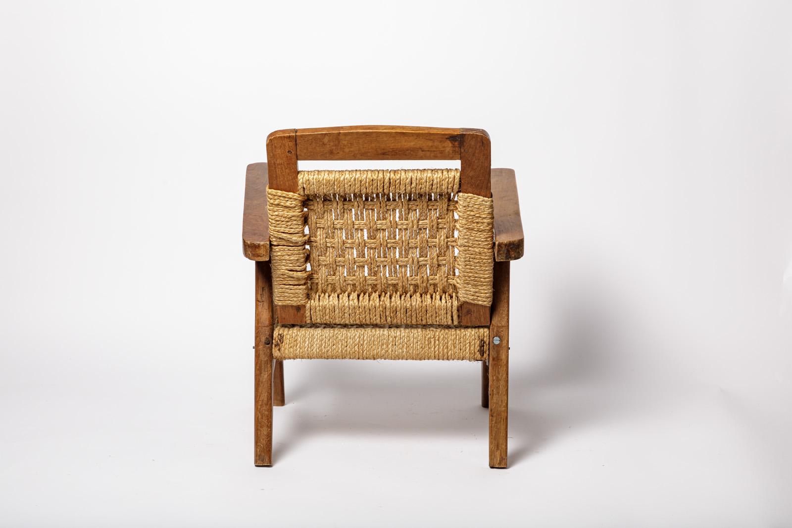 20TH CENTURY DESIGN Chaise longue en bois et corde style Audoux Minnet 2/2 Bon état - En vente à Neuilly-en- sancerre, FR