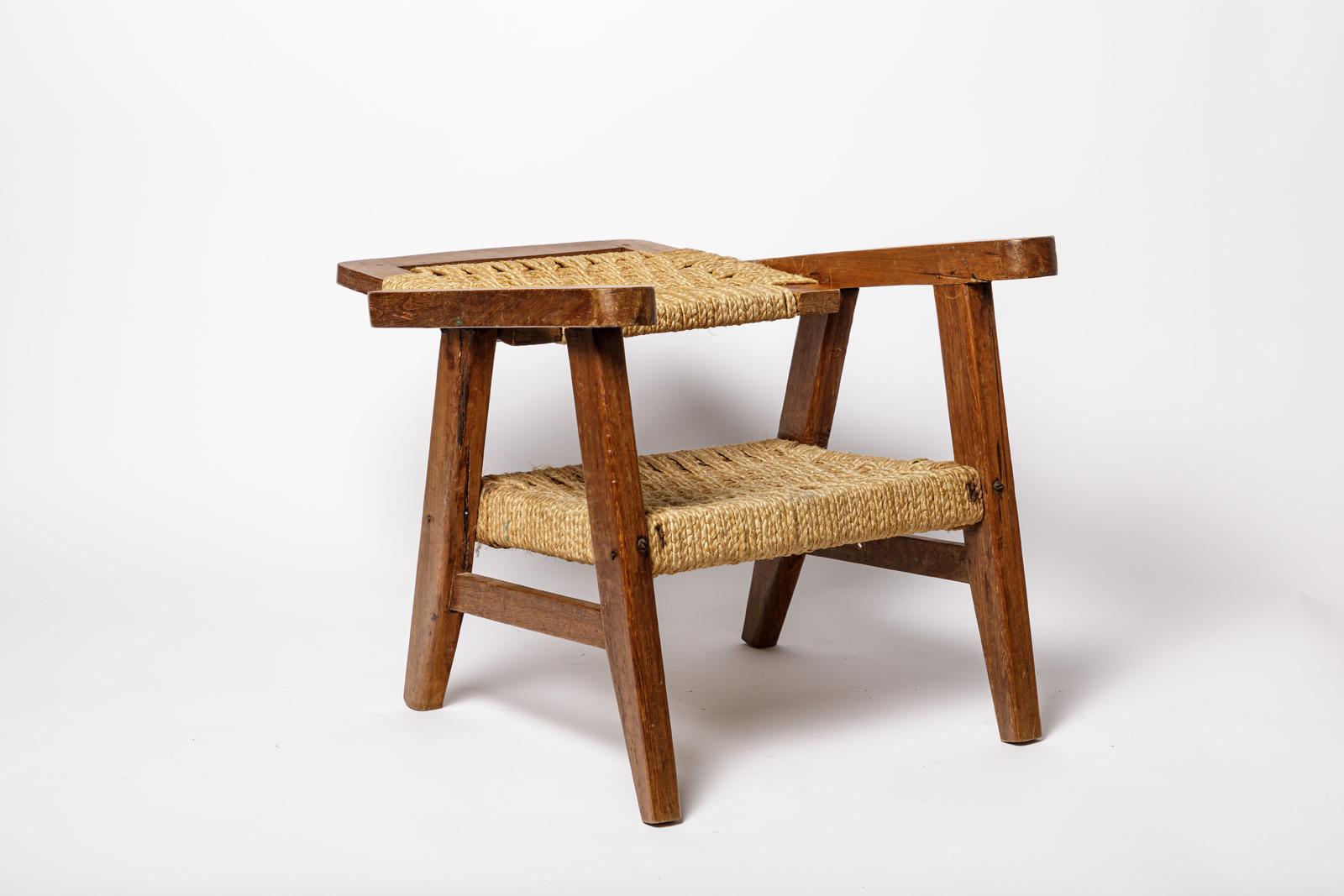 Corde 20TH CENTURY DESIGN Chaise longue en bois et corde style Audoux Minnet 2/2 en vente