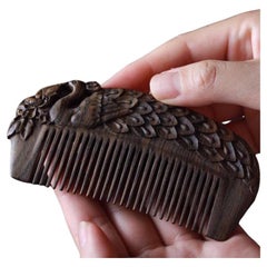 20th Century Chinese Agarwood Carving Peacock Decoration Comb