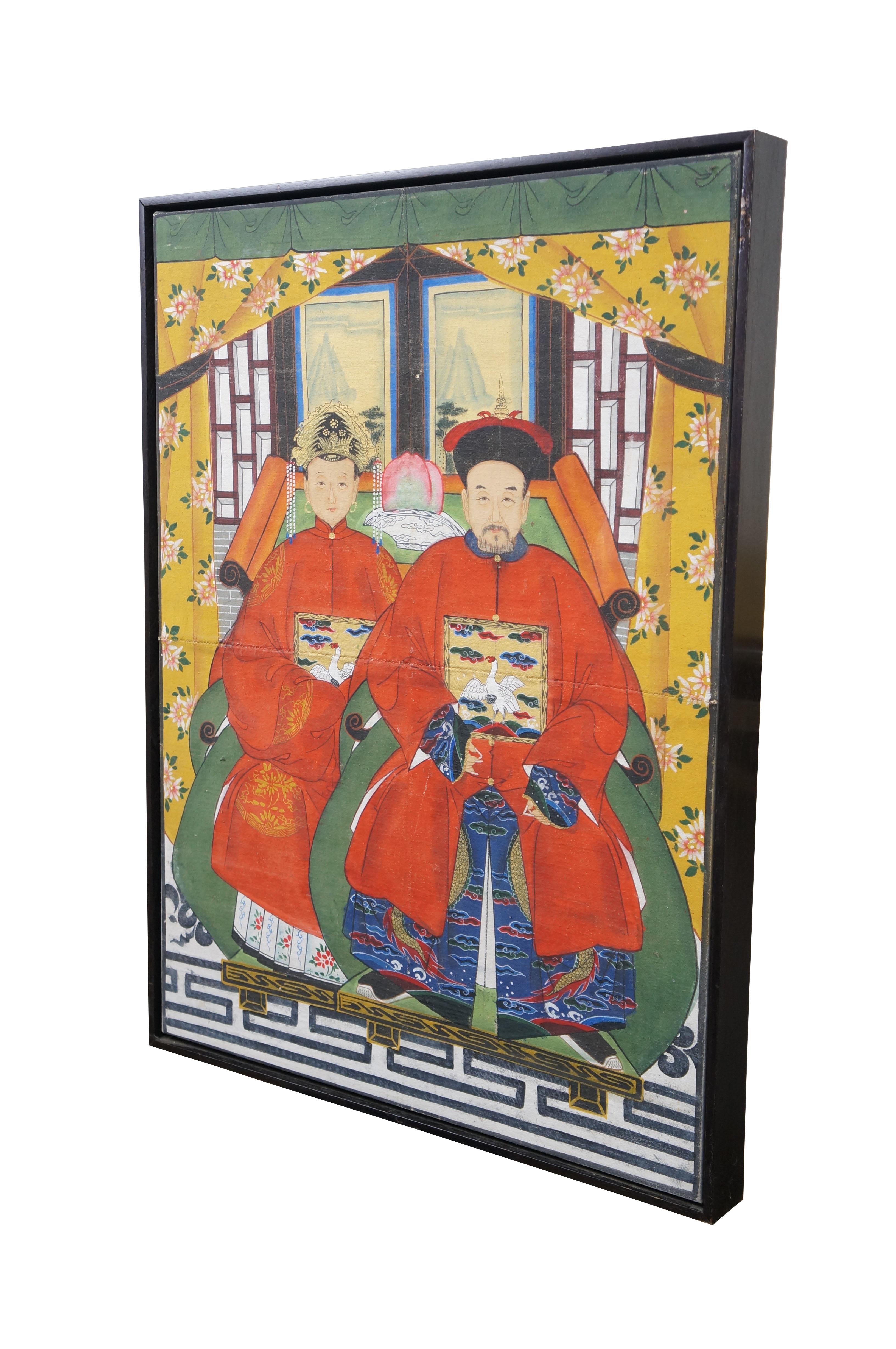 20. Jahrhundert Chinesisch Vorfahren Porträt Gemälde Kaiser Kaiserin Öl Leinwand 31