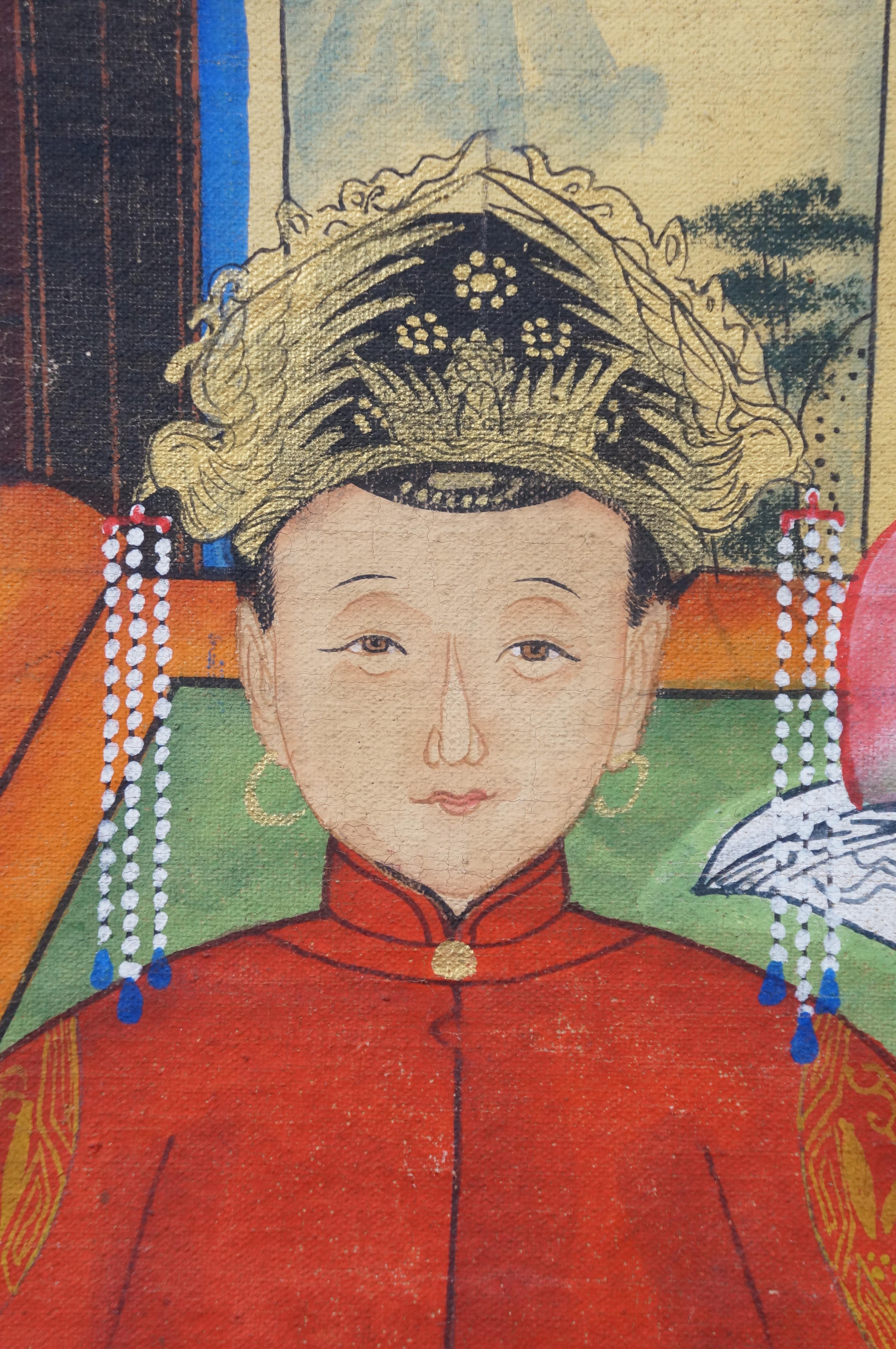 20. Jahrhundert Chinesisch Vorfahren Porträt Gemälde Kaiser Kaiserin Öl Leinwand 31