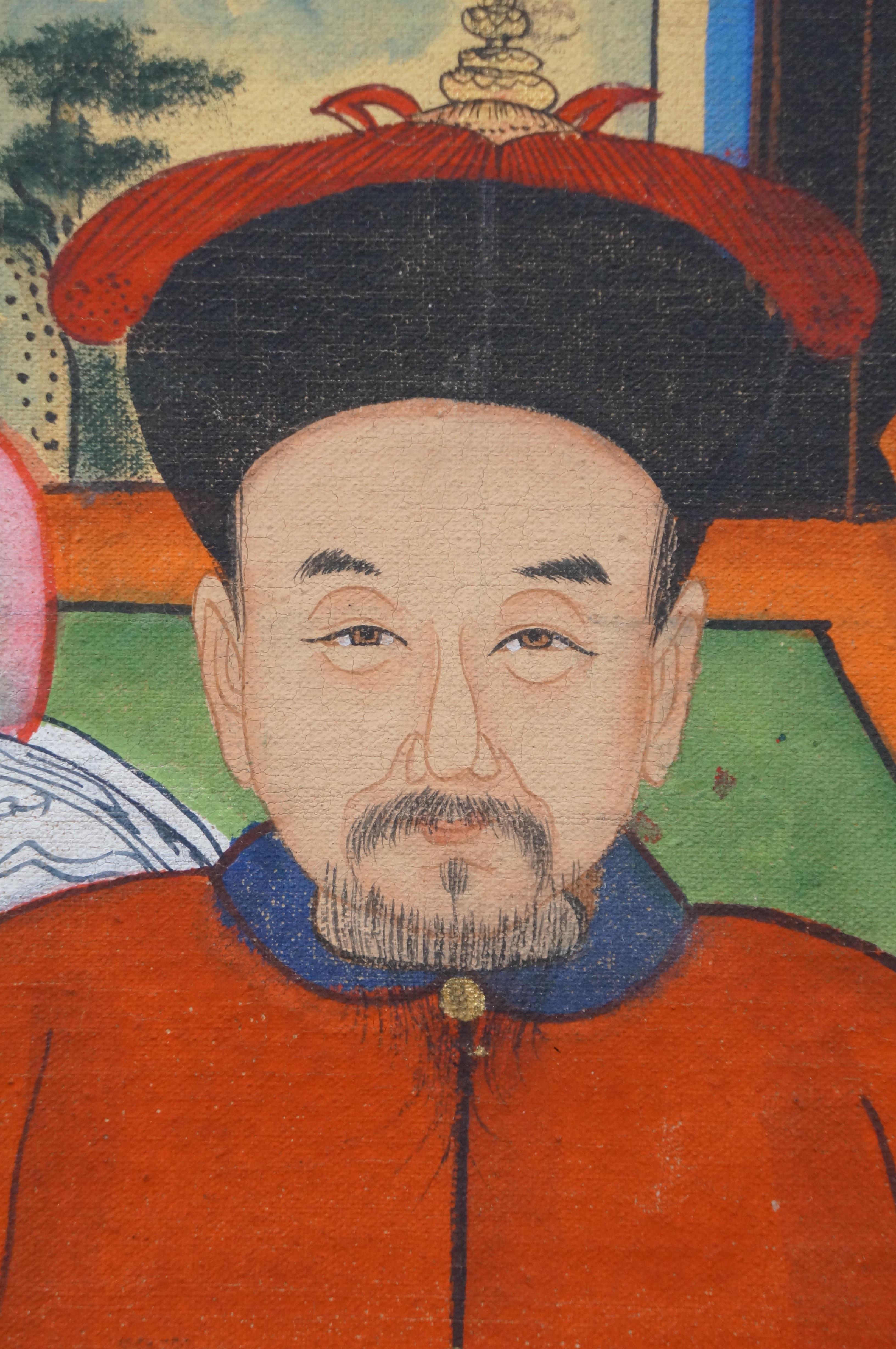20. Jahrhundert Chinesisch Vorfahren Porträt Gemälde Kaiser Kaiserin Öl Leinwand 31