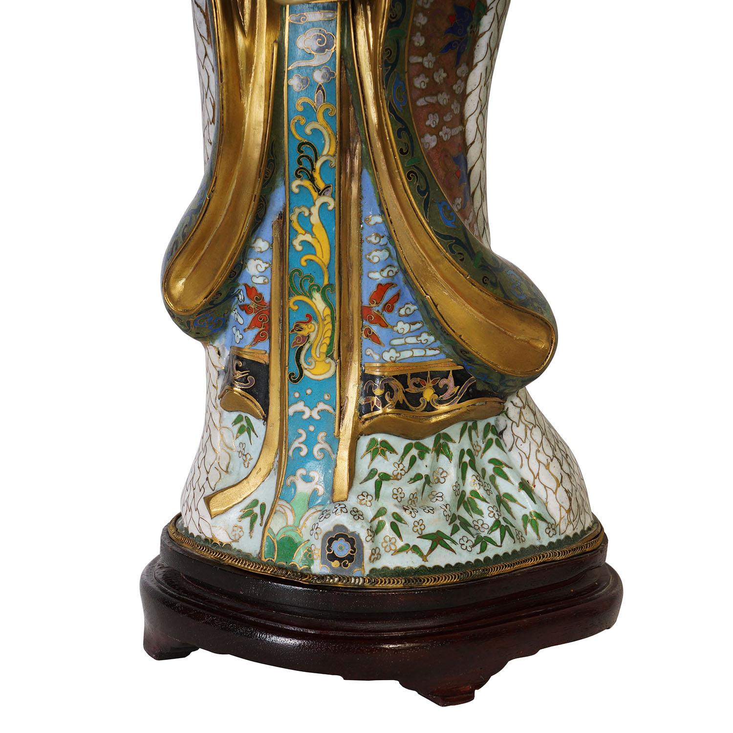 Chinese Export 20th Century Chinese Antique Cloisonne Figurine with Musical Instrument For Sale