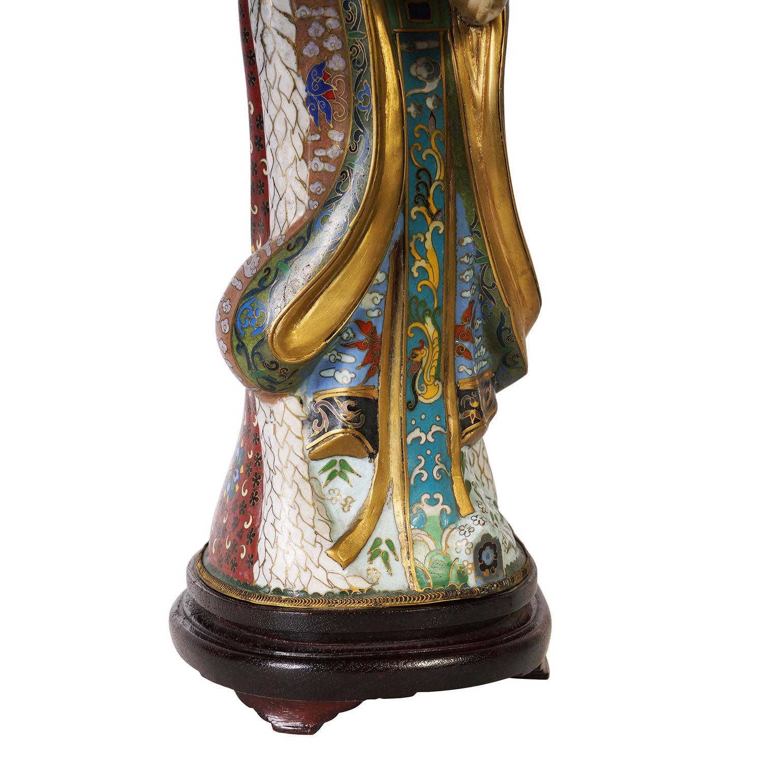 20th Century Chinese Antique Cloisonne Figurine with Musical Instrument For Sale 2