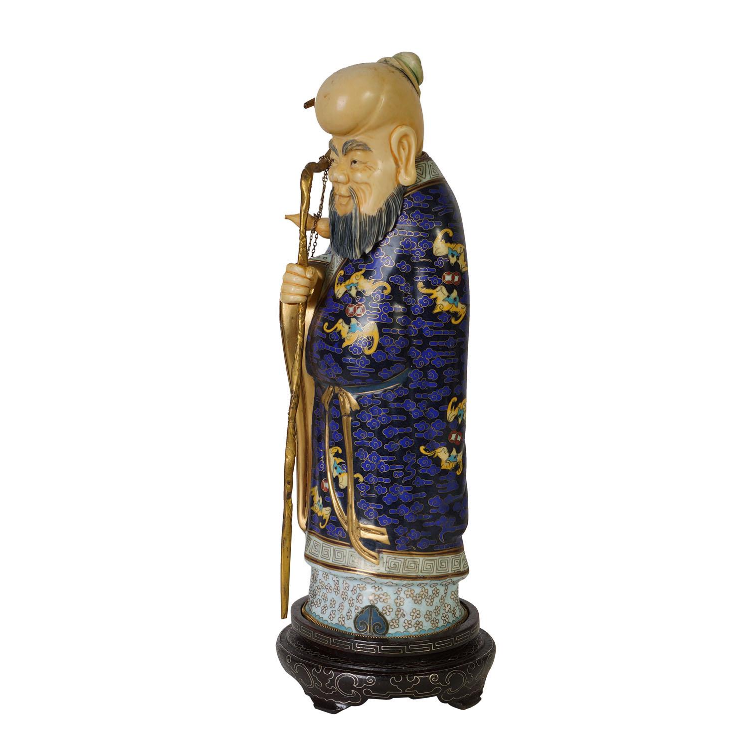 Chinois Statue d'étoile chinoise ancienne de longévité en cloisonné du 20ème siècle en vente