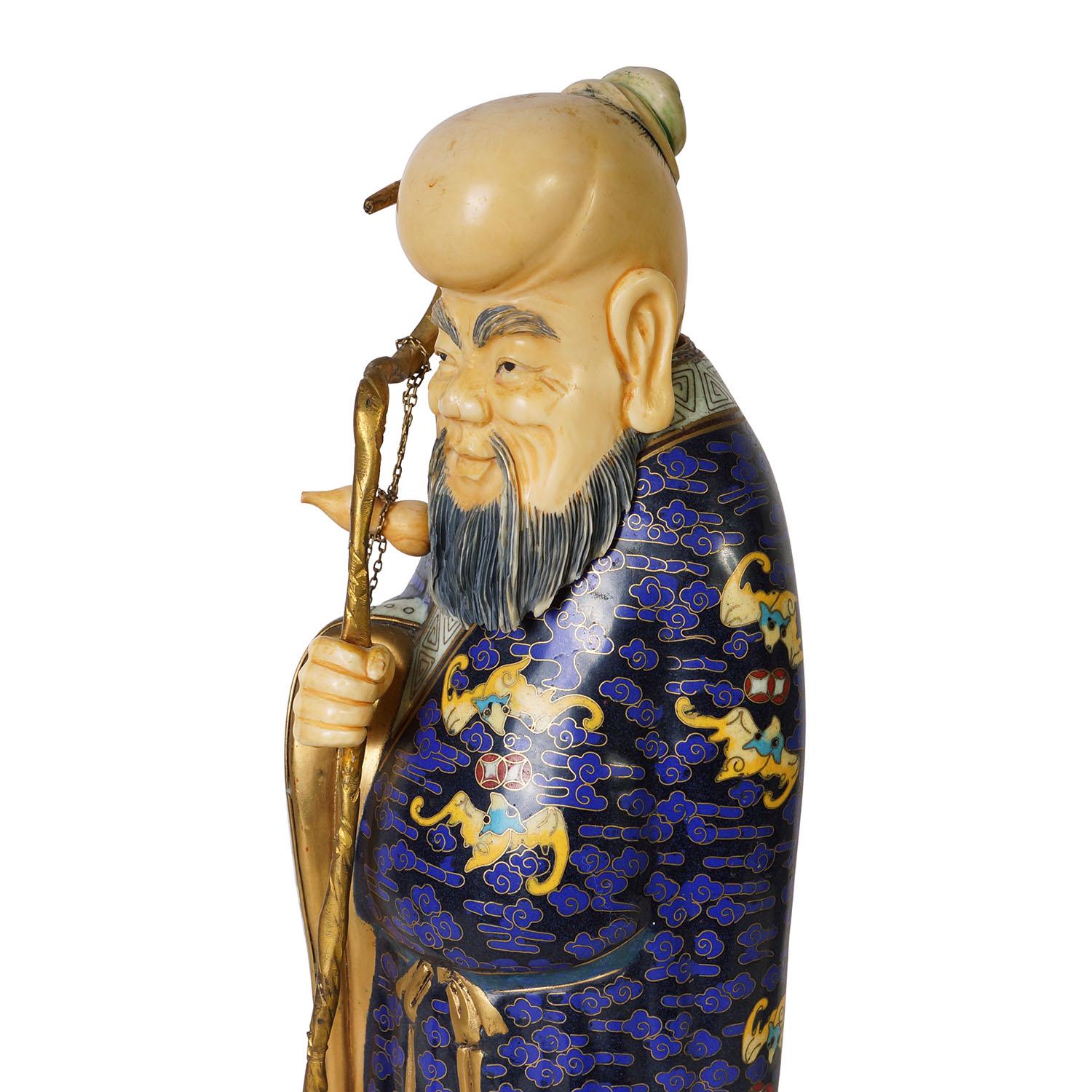 Cloisonné Statue d'étoile chinoise ancienne de longévité en cloisonné du 20ème siècle en vente