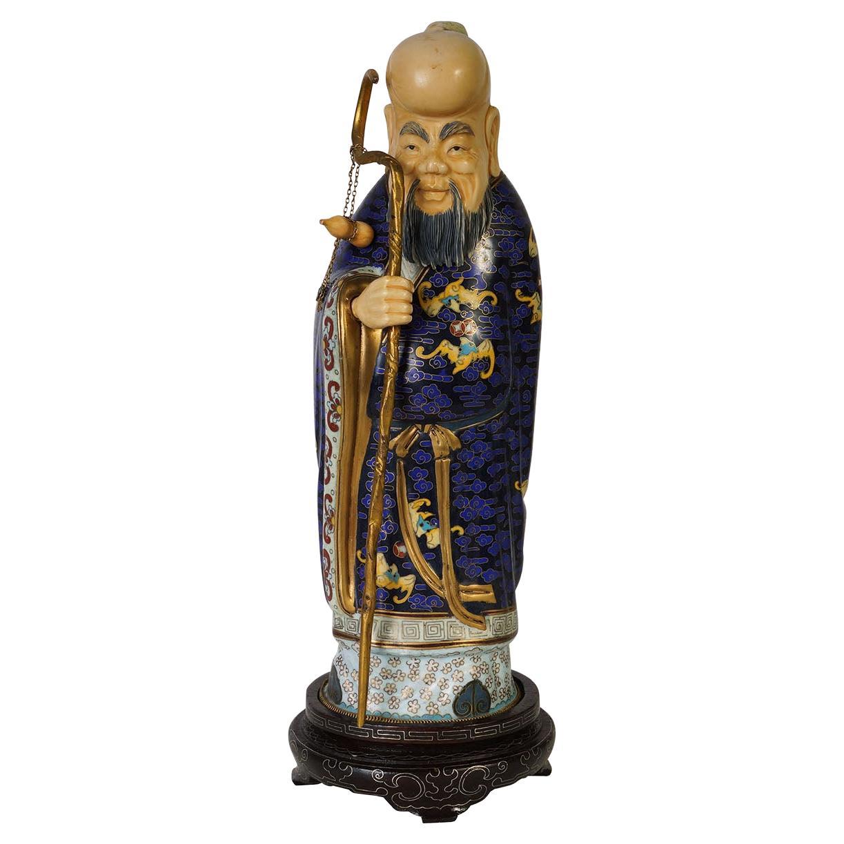 Statue d'étoile chinoise ancienne de longévité en cloisonné du 20ème siècle en vente