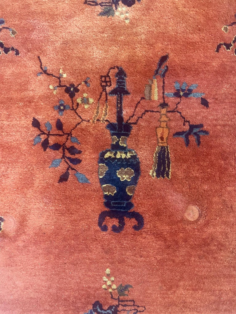 20th Century Chinese Art Deco Rust and Navy Rug For Sale at 1stDibs