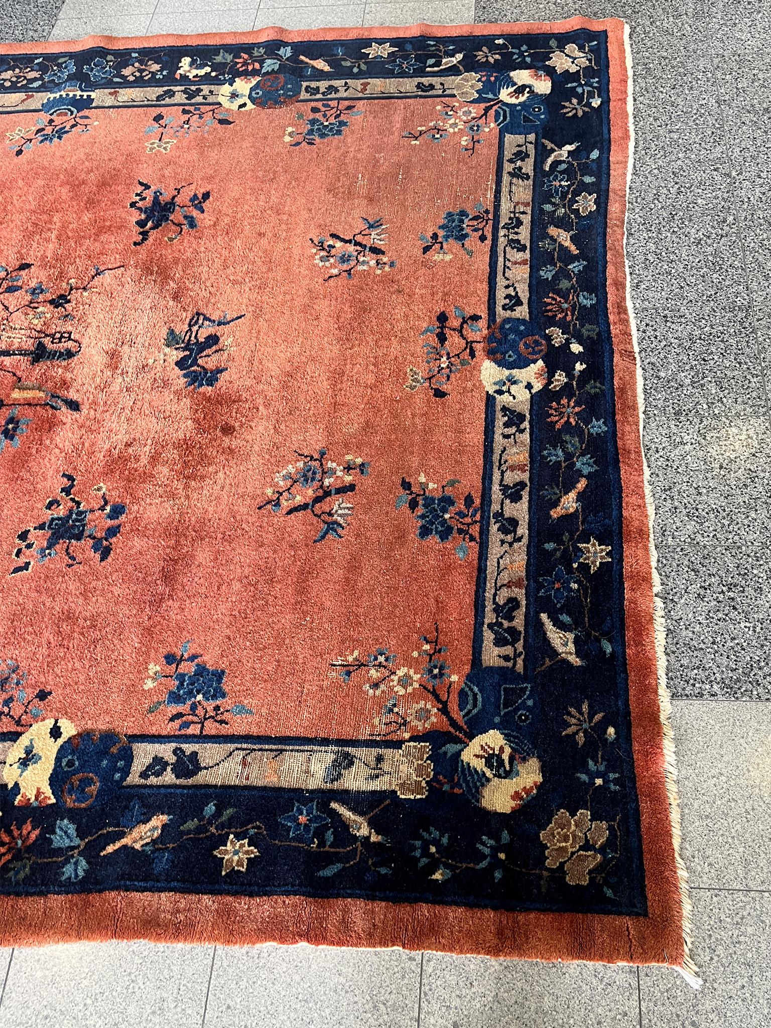 20th Century Chinese Art Deco Rust & Navy Rug For Sale 1