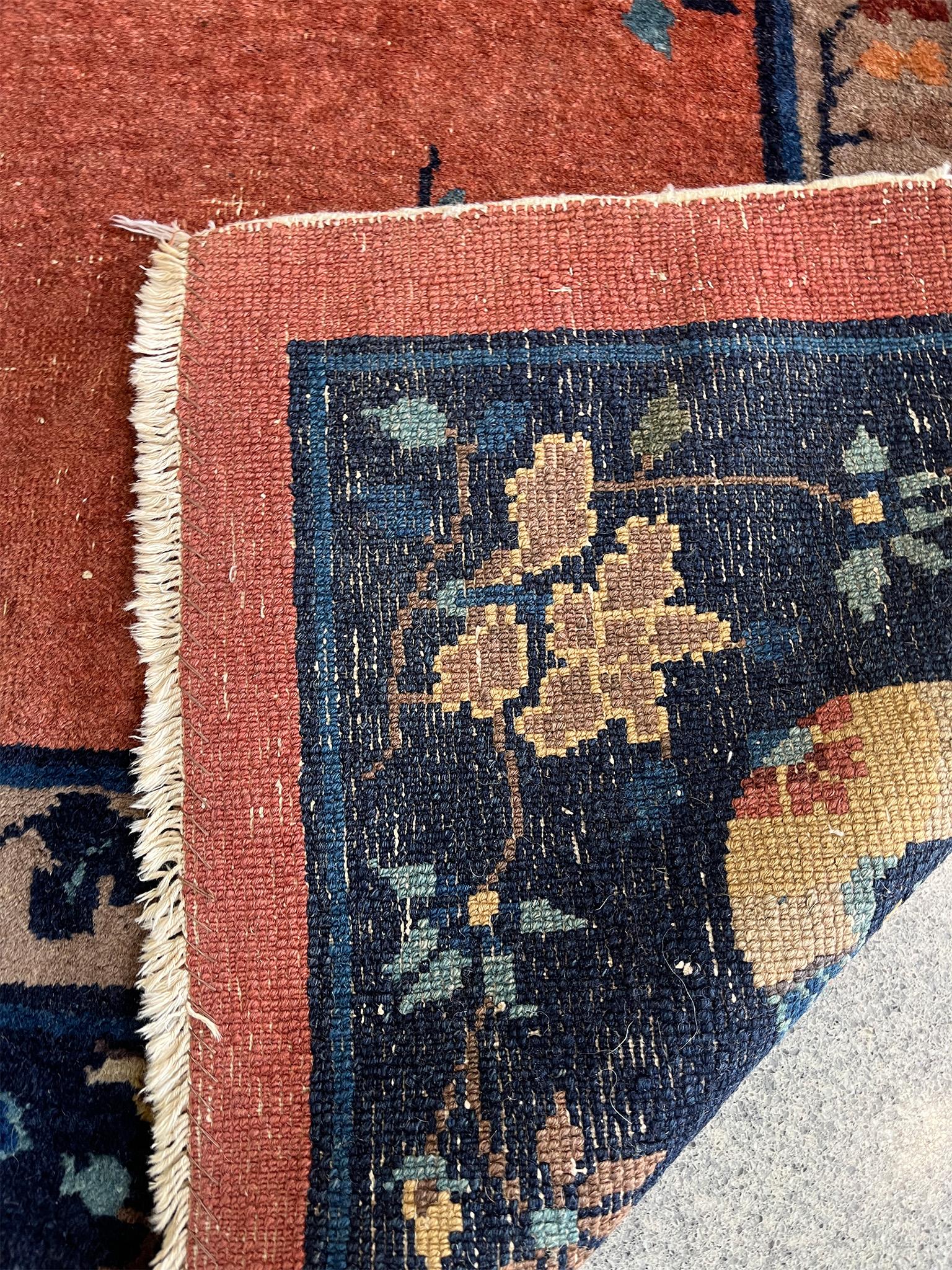 20th Century Chinese Art Deco Rust & Navy Rug For Sale 2