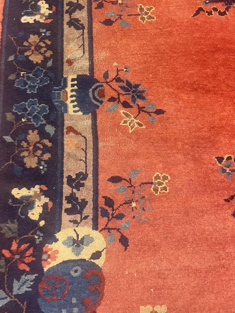 20th Century Chinese Art Deco Rust and Navy Rug For Sale at 1stDibs
