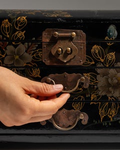 20th Century Chinese Black Lacquered Box with Brass Mounts