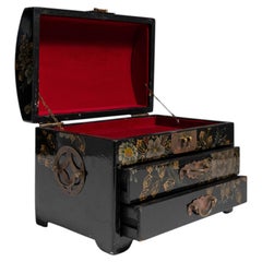 20th Century Chinese Black Lacquered Box with Brass Mounts