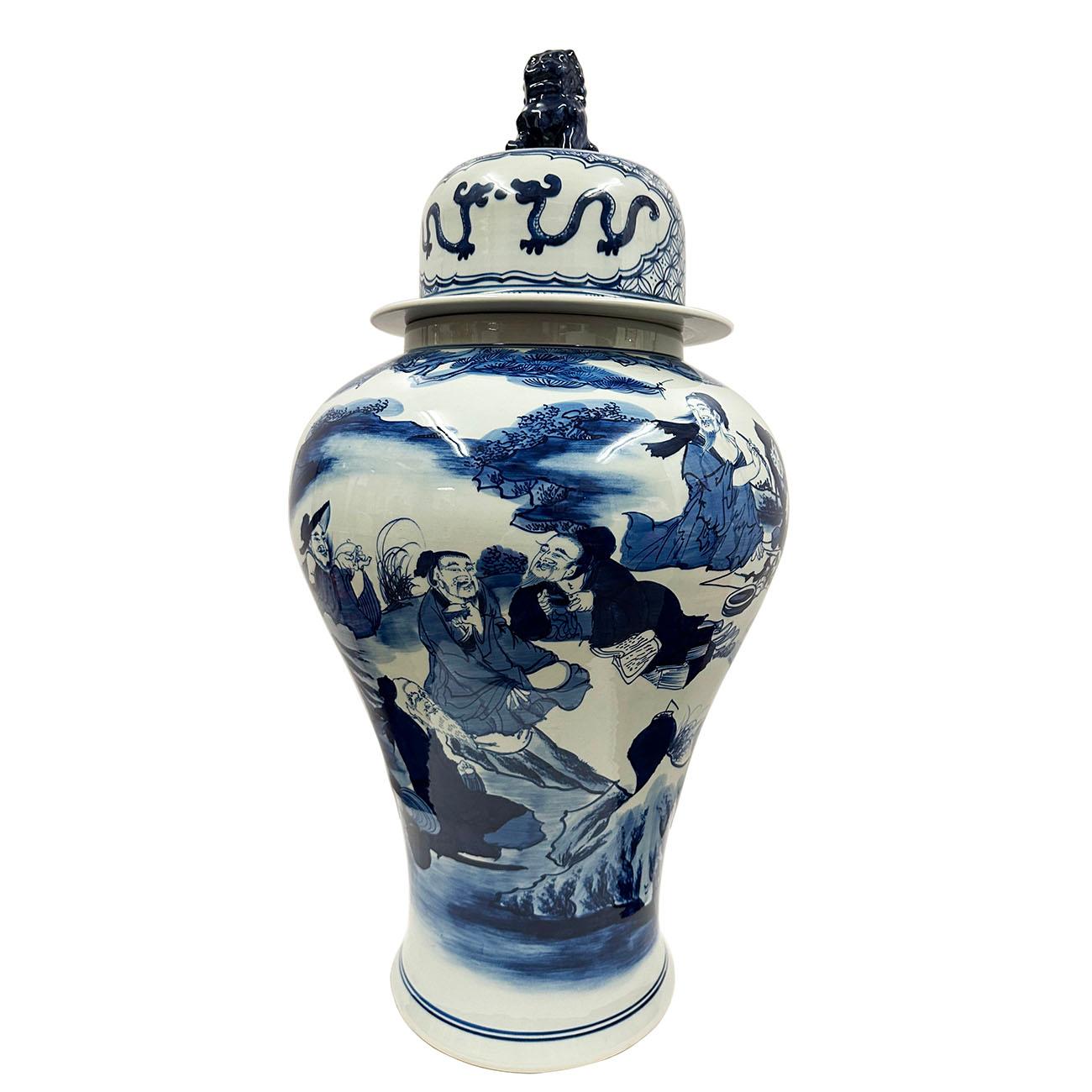 Pot à gingembre chinois du 20e siècle en porcelaine bleue et blanche en vente 6