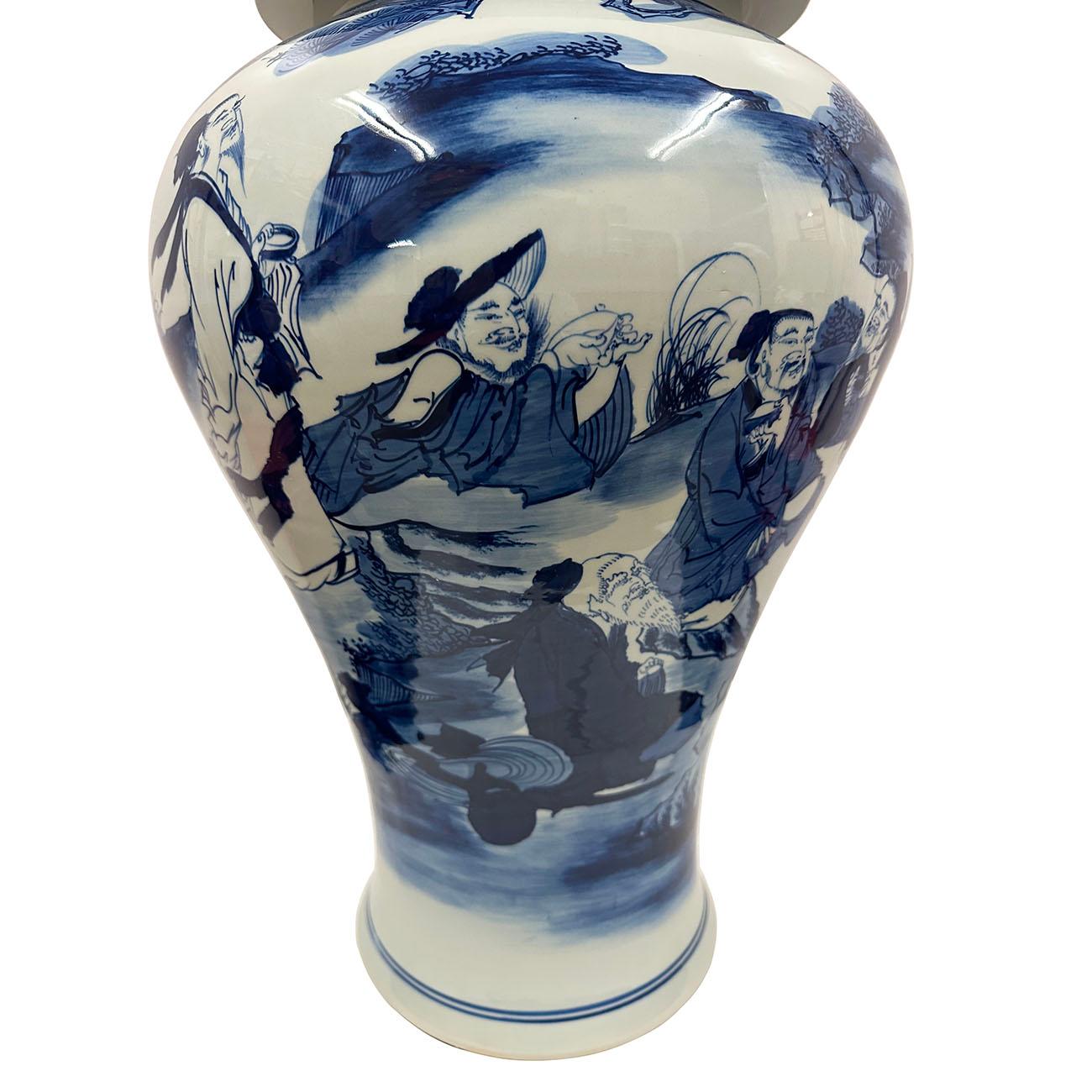 Exportation chinoise Pot à gingembre chinois du 20e siècle en porcelaine bleue et blanche en vente