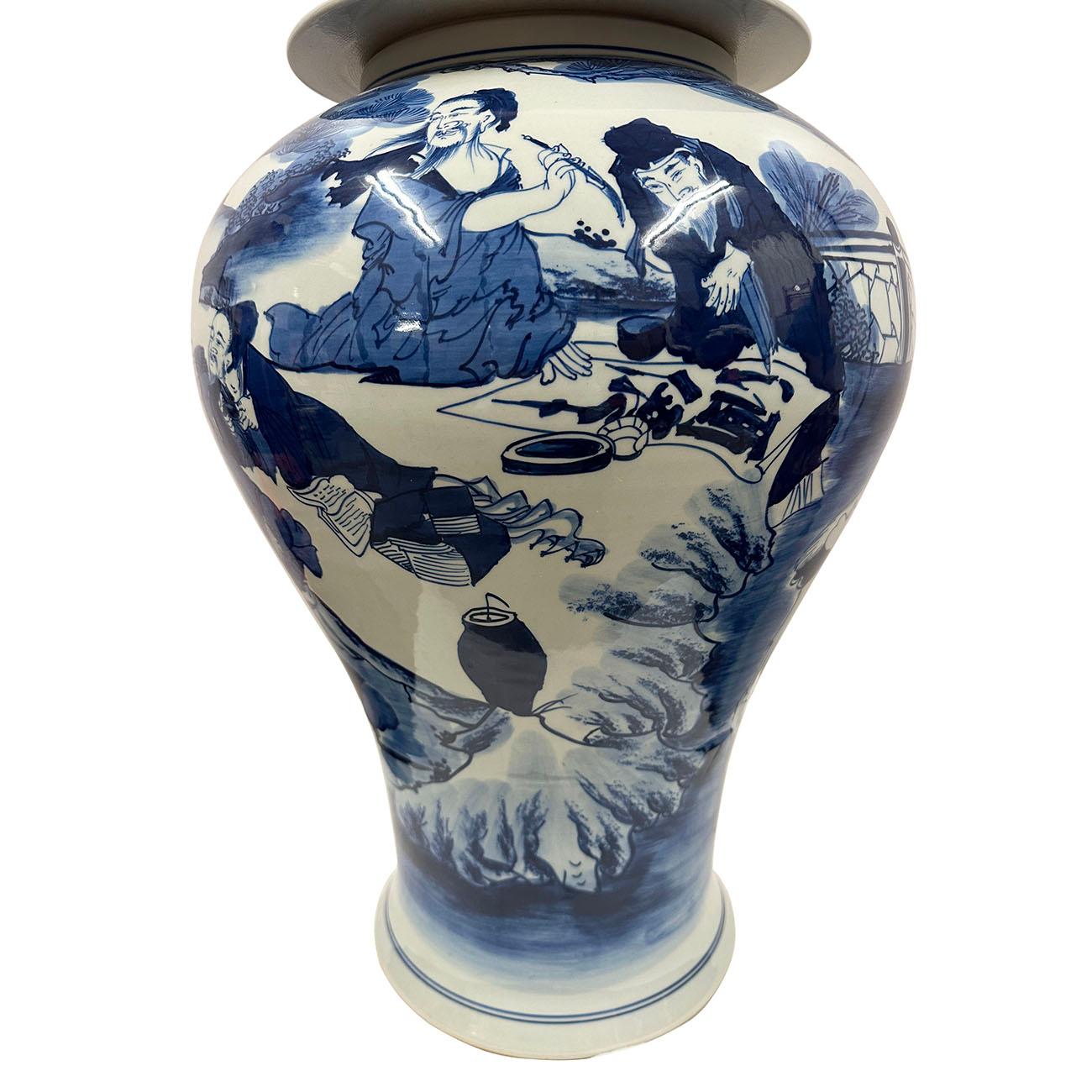 Chinese Export 20th Century Chinese Blue and White Porcelain Ginger Jar For Sale