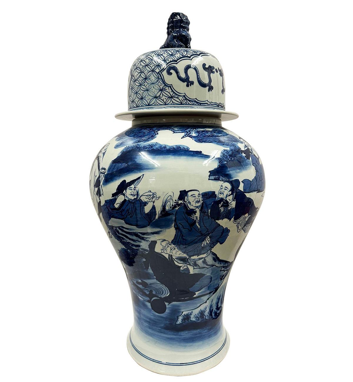 Chinesisches blau-weißes Porzellan- Ingwerglas aus dem 20. Jahrhundert (Handbemalt) im Angebot