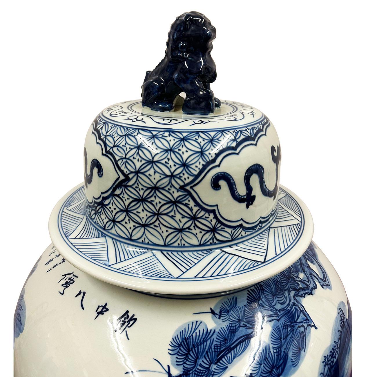 Peint à la main Pot à gingembre chinois du 20e siècle en porcelaine bleue et blanche en vente