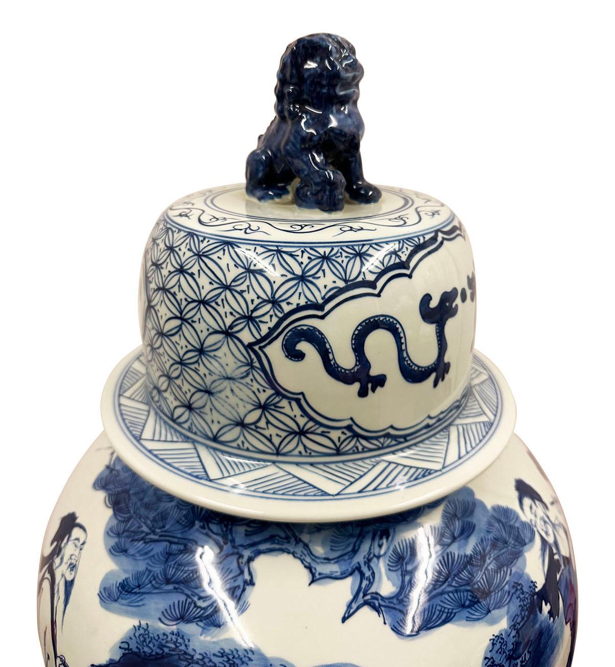 Chinesisches blau-weißes Porzellan- Ingwerglas aus dem 20. Jahrhundert im Zustand „Gut“ im Angebot in Pomona, CA