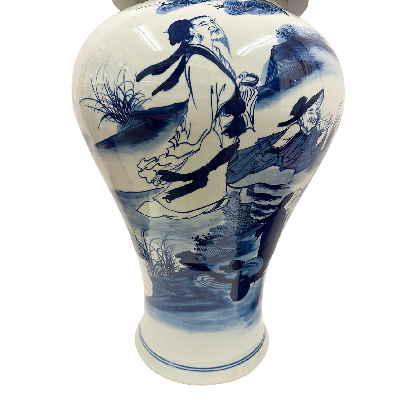 Pot à gingembre chinois du 20e siècle en porcelaine bleue et blanche Bon état - En vente à Pomona, CA