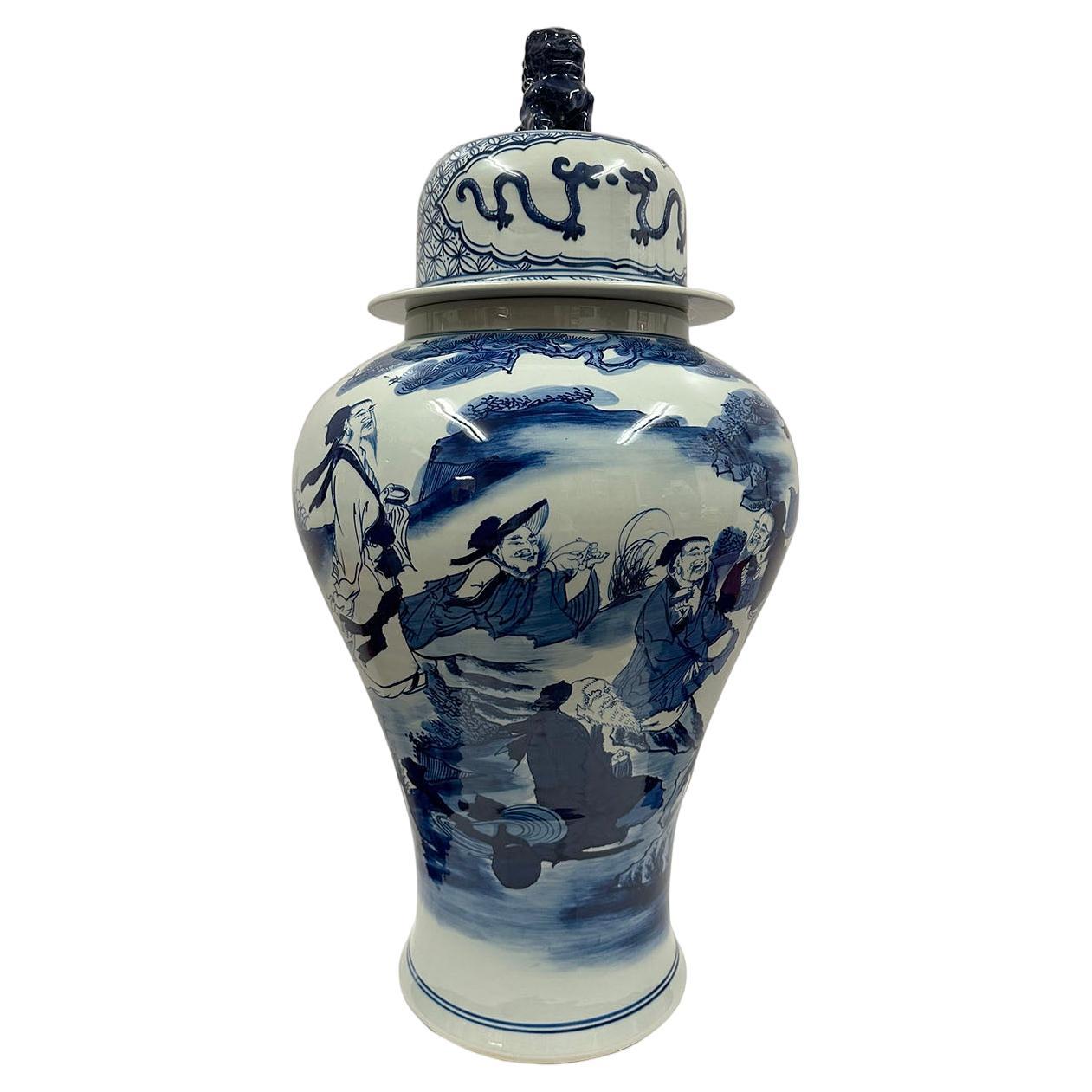 Pot à gingembre chinois du 20e siècle en porcelaine bleue et blanche en vente