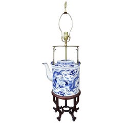 20th Century Chinese Blue & White Porcelain Jumbo Teapot as Lamp