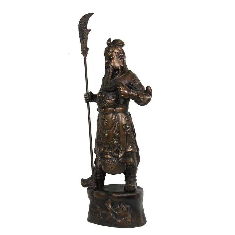 20th Century Chinese Bronze God of Warrior Guan Gong Statuary In Good Condition For Sale In Pomona, CA