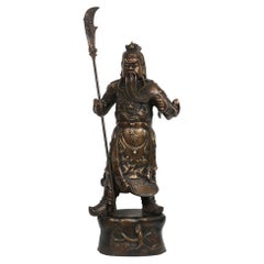 20th Century Chinese Bronze God of Warrior Guan Gong Statuary