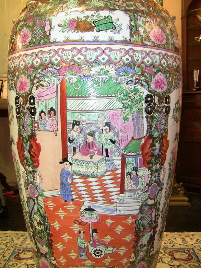 Enameled 20th Century Chinese Cantonese Rose Medallion Famille Rose Gilded Floor Vase