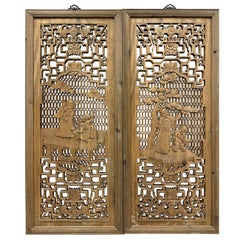 20th-Century Chinese Carved 8 Immortal Figures Wooden Panels -Wall Hanging set