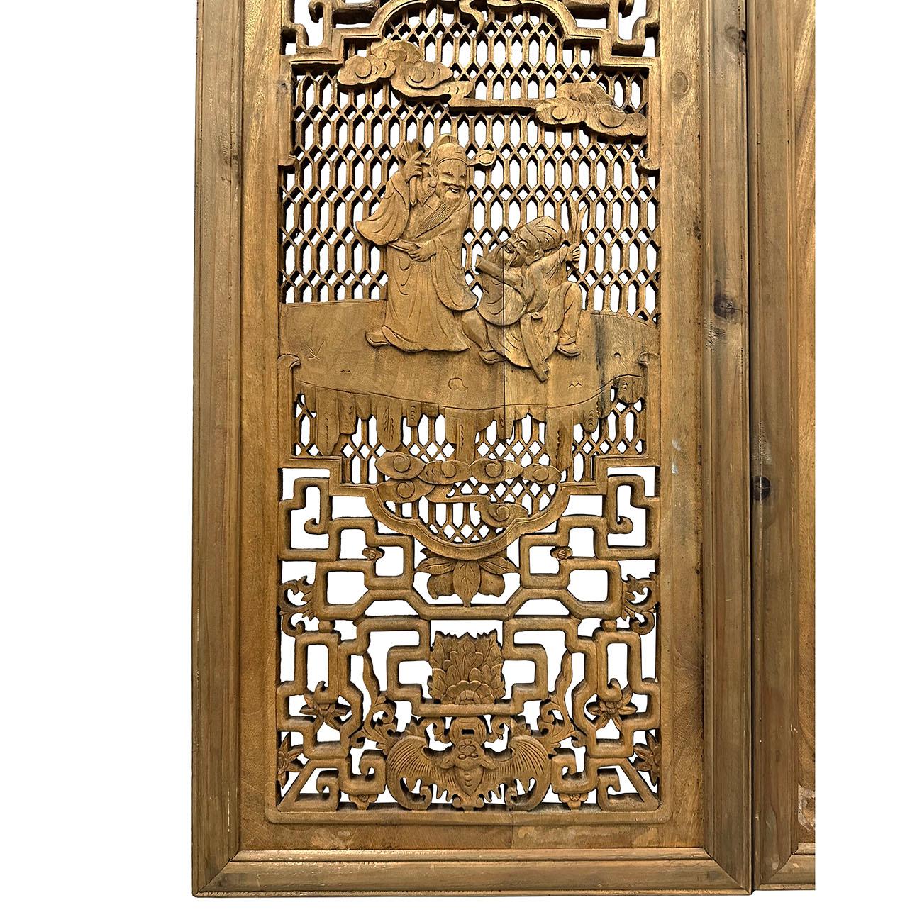 Hand-Carved 20th-Century Chinese Carved 8 Immortal Figures Wooden Panels -Wall Hanging set For Sale