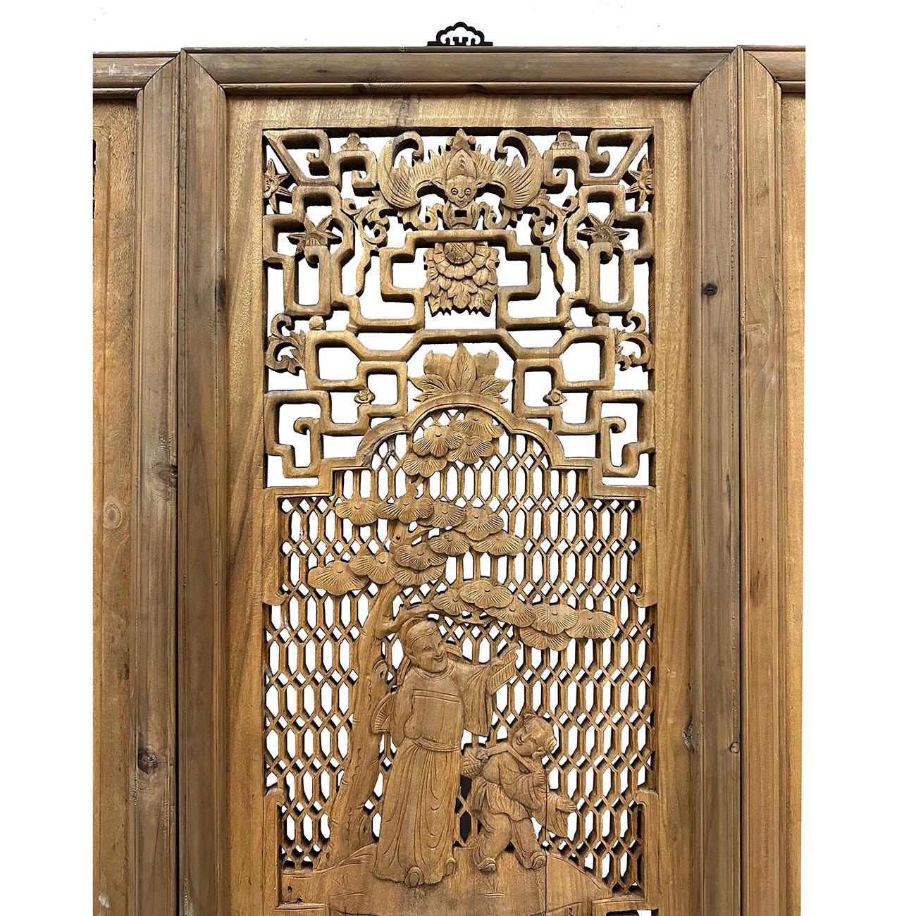 20th-Century Chinese Carved 8 Immortal Figures Wooden Panels -Wall Hanging set In Good Condition For Sale In Pomona, CA