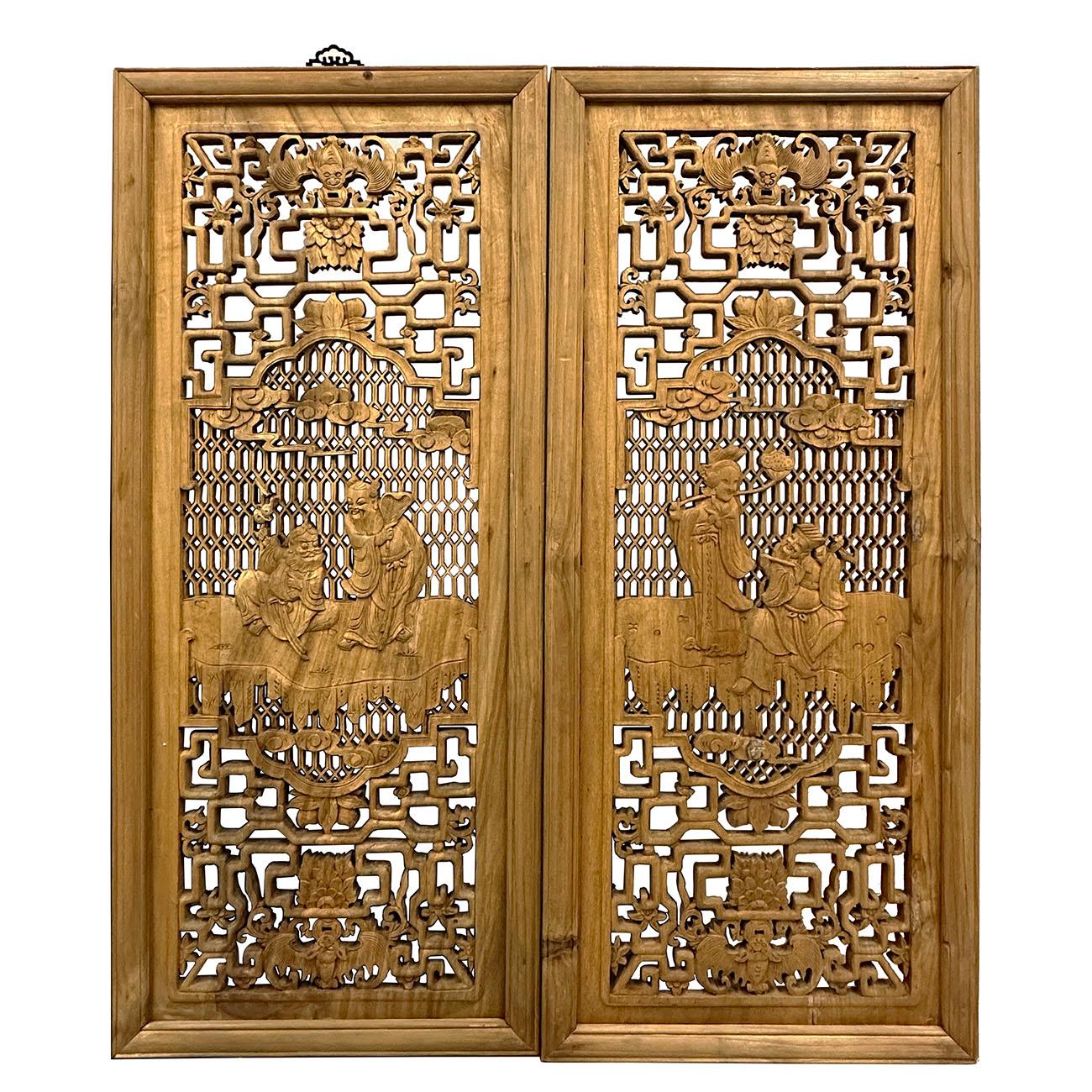20th-Century Chinese Carved 8 Immortal Figures Wooden Panels -Wall Hanging set For Sale 1