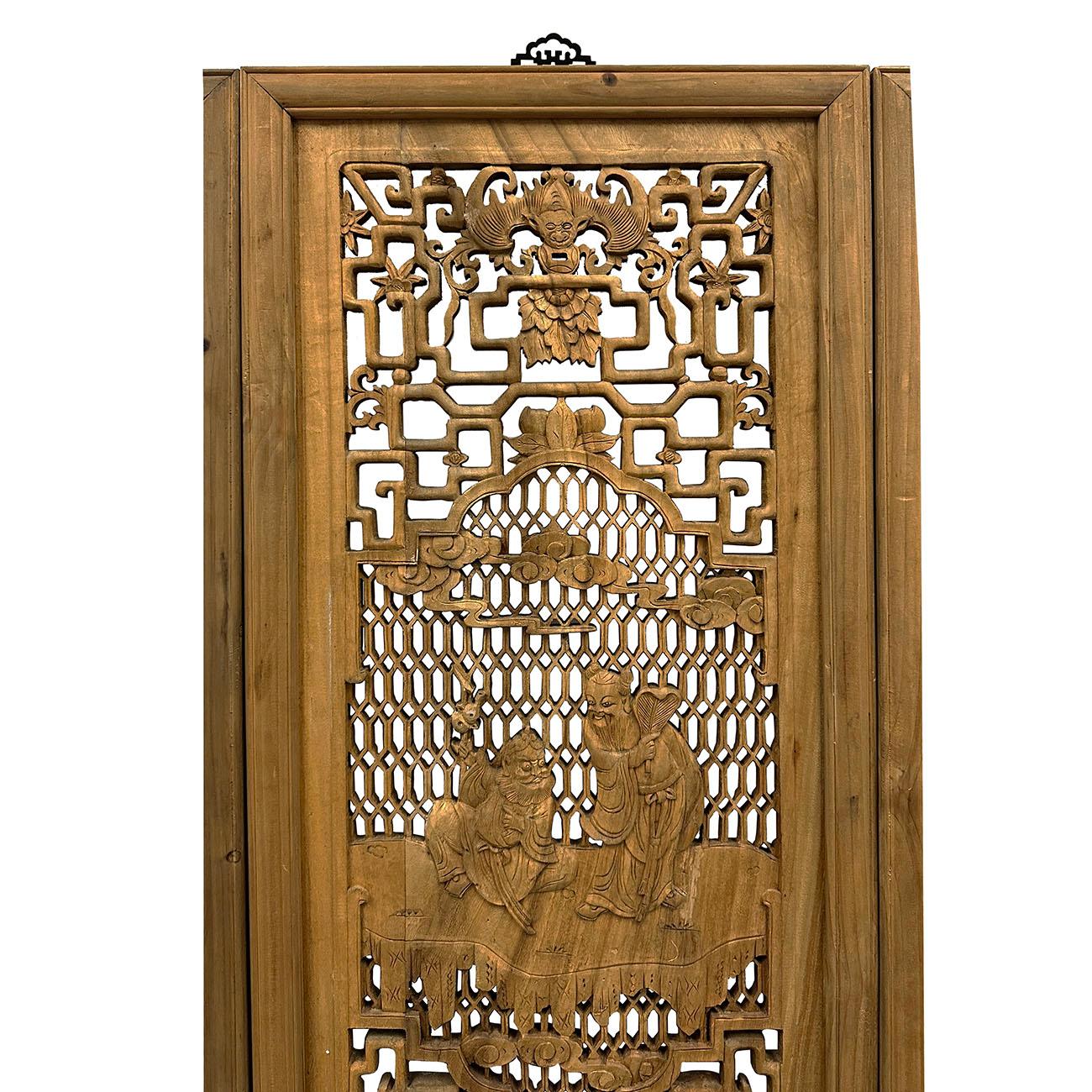 20th-Century Chinese Carved 8 Immortal Figures Wooden Panels -Wall Hanging set For Sale 2