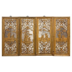 20th-Century Chinese Carved 8 Immortal Figures Wooden Panels -Wall Hanging set