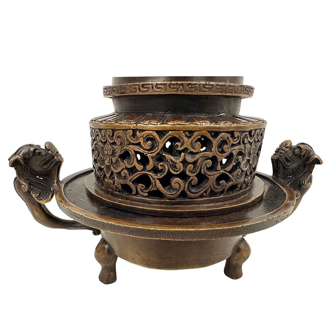 Chinese Export 20th Century Chinese Carved Bronze Incense Burner For Sale