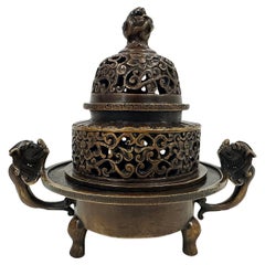 Vintage 20th Century Chinese Carved Bronze Incense Burner