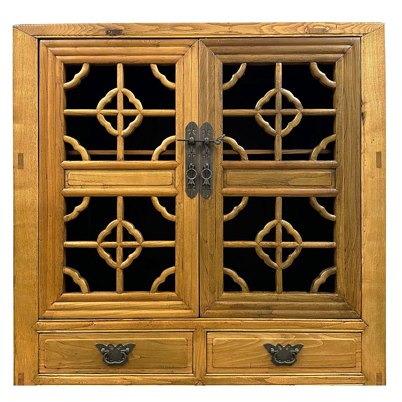 Beech 20th Century Chinese Carved Cabinet with Carved doors For Sale