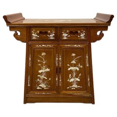 20th Century Chinese Carved Hardwood Altar Cabinet with Mother of Pearl Inlay
